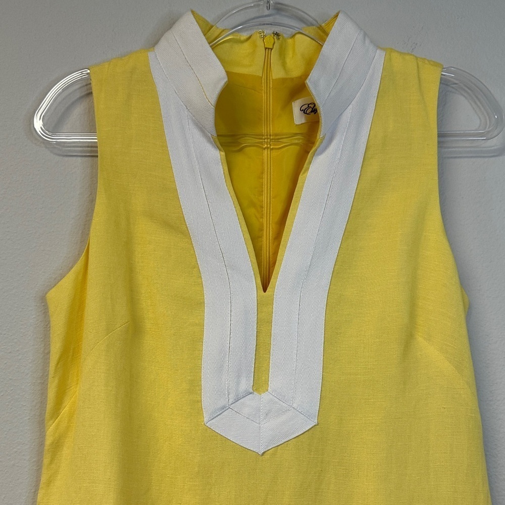 NWT Eliza J Vibrant Yellow Linen Blend Mandarin Collar Sheath Dress 6 - Picture 4 of 8